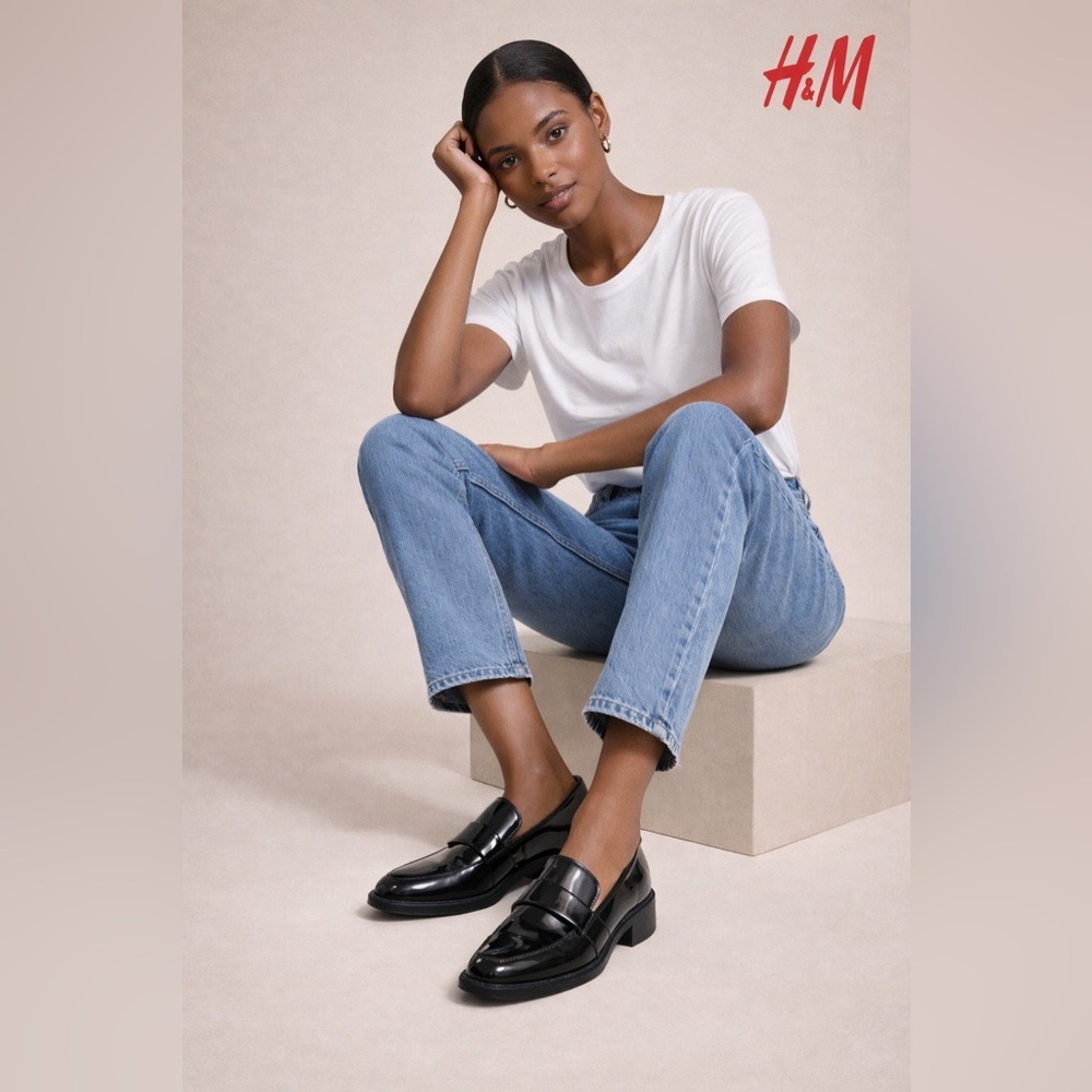 H&M Black Patent Leather Penny Loafers